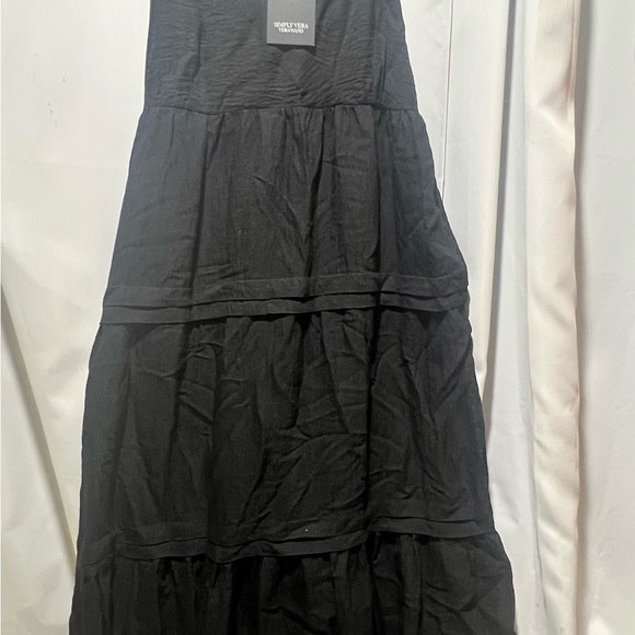 Simply Veta Wang NWT Maxi Dress Black Tiered Maxi Dress Smocked Size Large - Picture 4 of 7